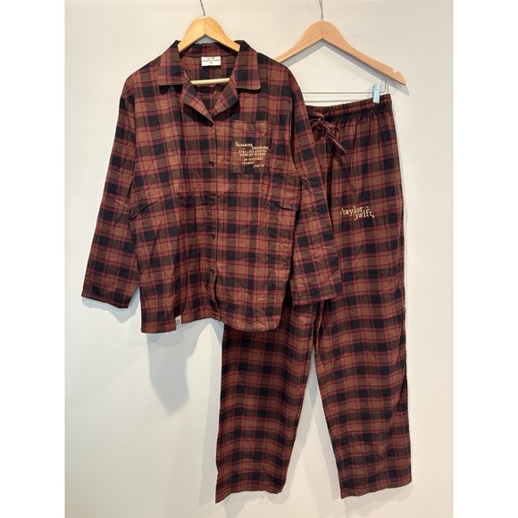 Taylor Swift Other - Taylor Swift Evermore Album Plaid Flannel Pajama Set Women Sz L Cotton Lounge